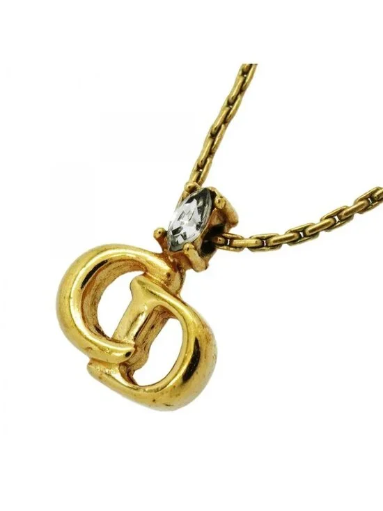 Dior Necklace Cdlogo Gold Plated Line Stone - Picture 1 of 6